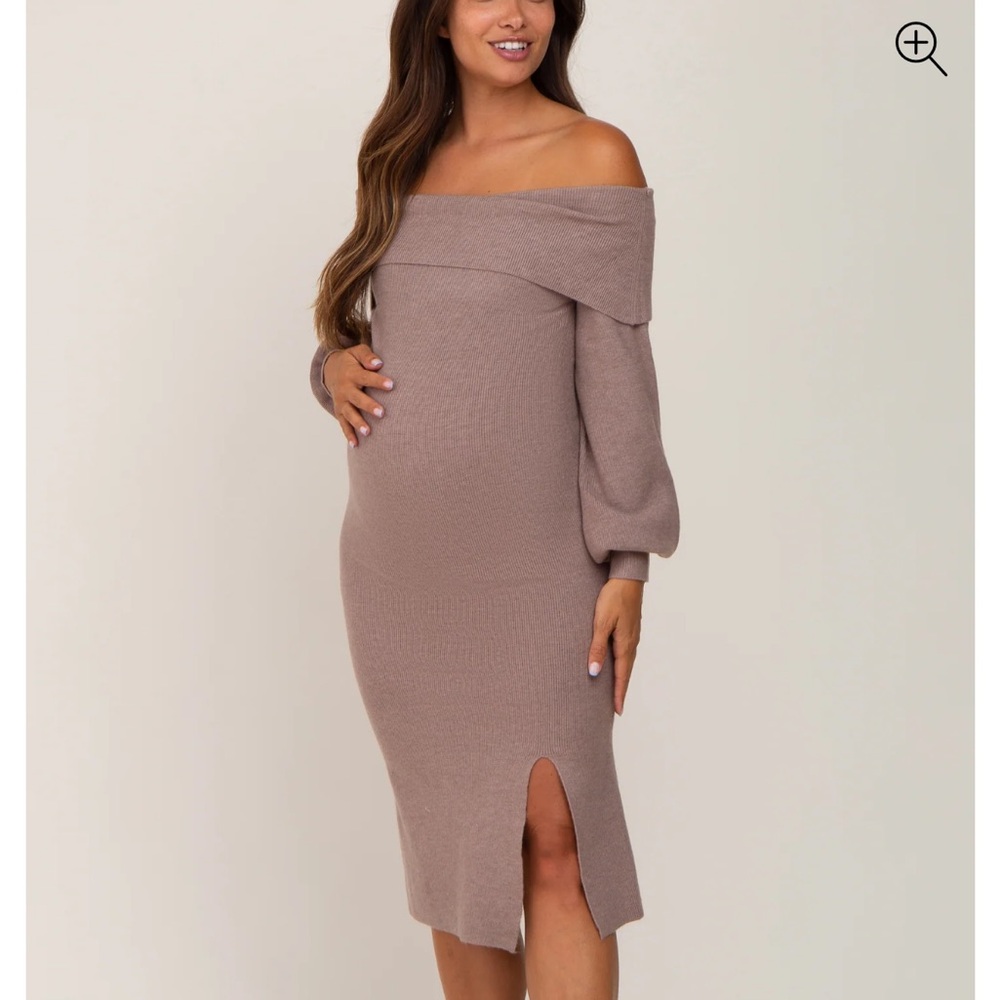 Off-Shoulder Maternity Dress in Mocha/Taupe